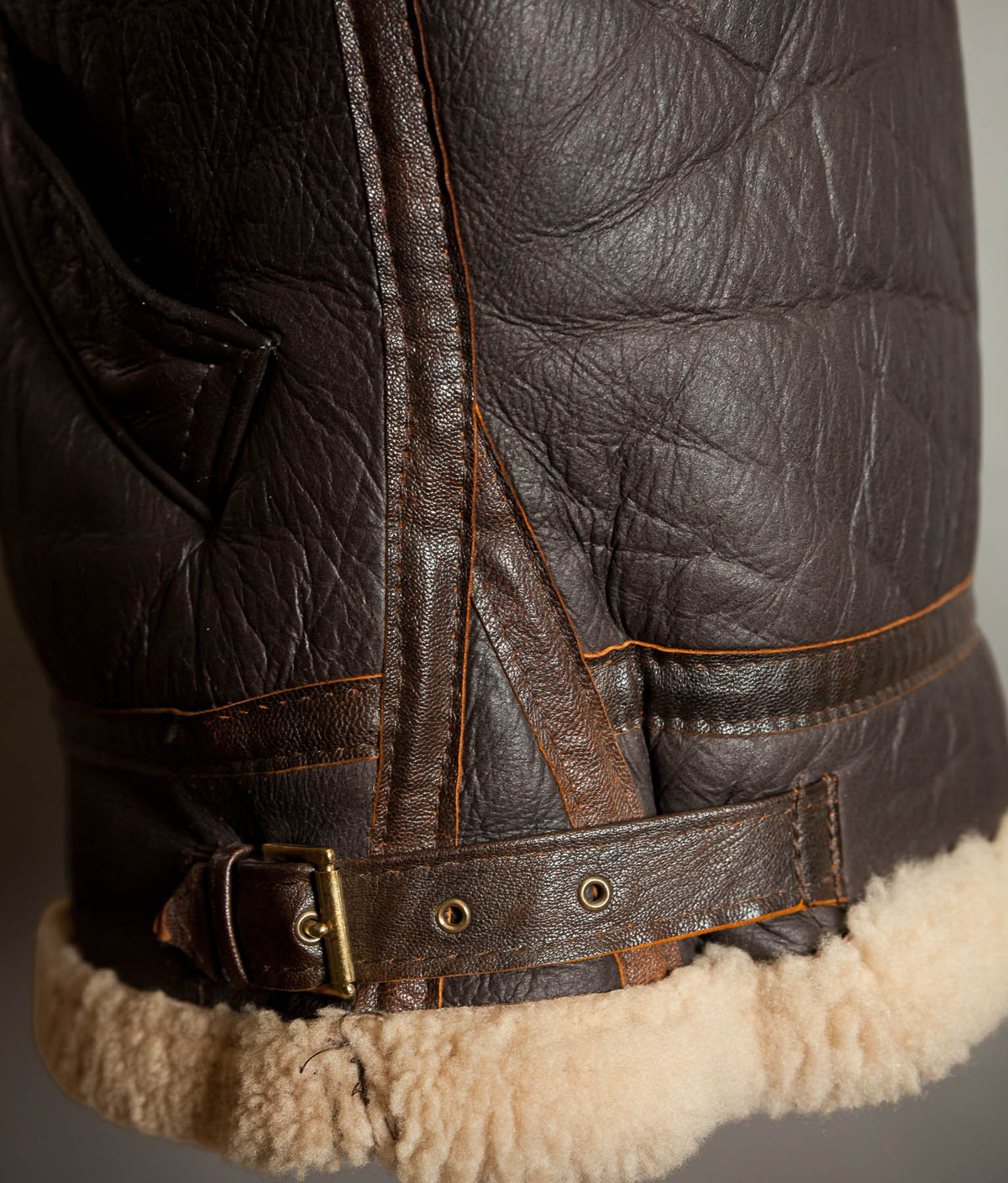 Vintage 1970s Sheepskin B-3 Flying Jacket, Brown Shearling, Made in England