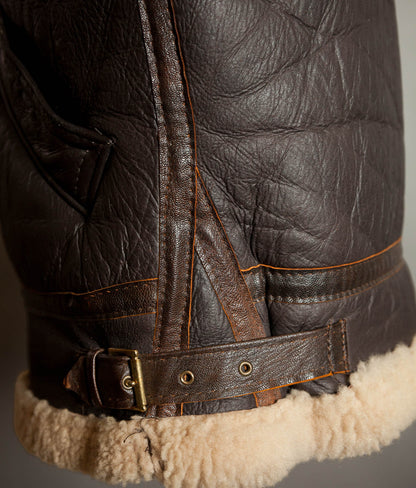 Vintage 1970s Sheepskin B-3 Flying Jacket, Brown Shearling, Made in England