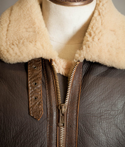 Vintage 1970s Sheepskin B-3 Flying Jacket, Brown Shearling, Made in England