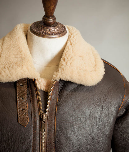 Vintage 1970s Sheepskin B-3 Flying Jacket, Brown Shearling, Made in England