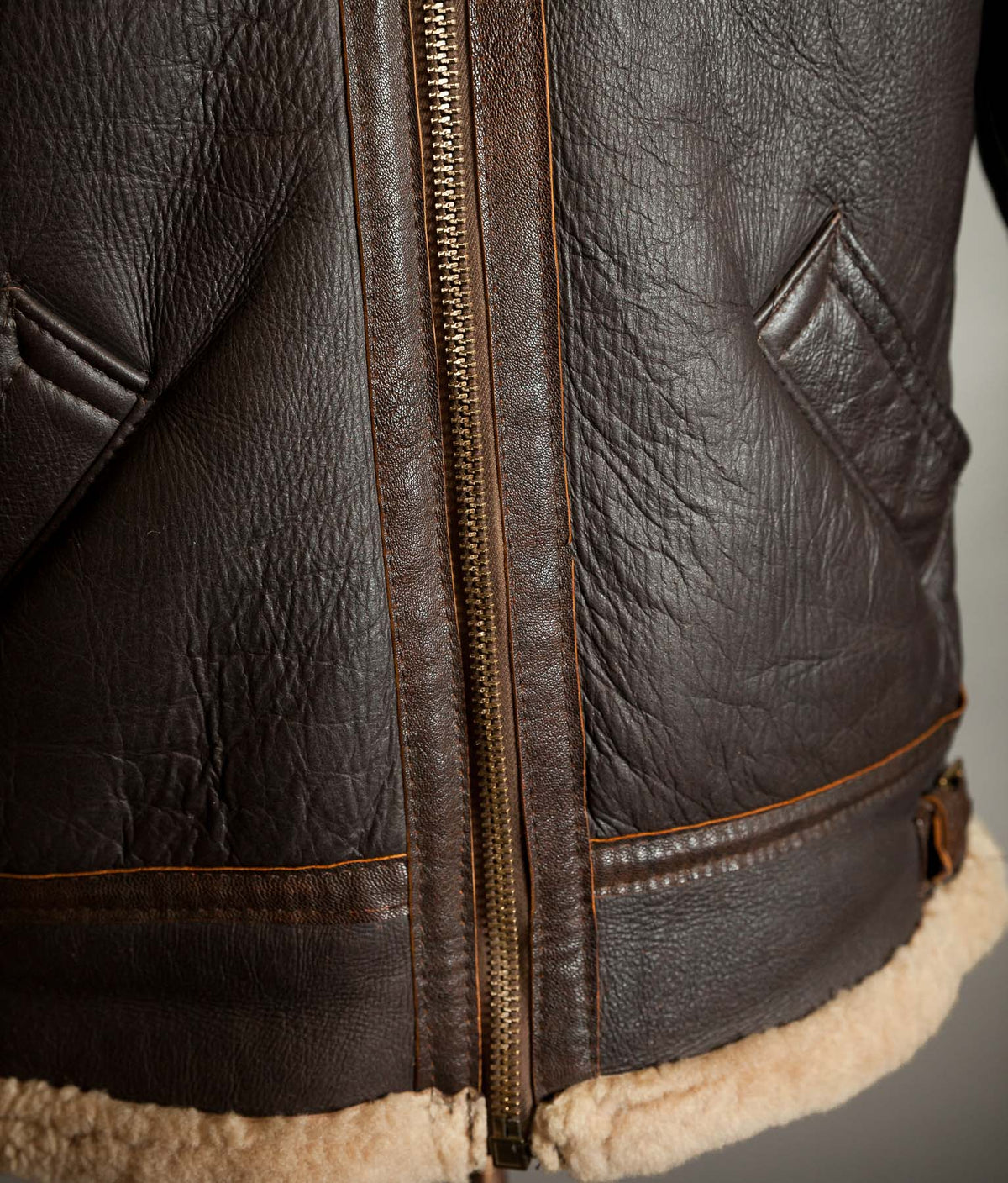 Vintage 1970s Sheepskin B-3 Flying Jacket, Brown Shearling, Made in England