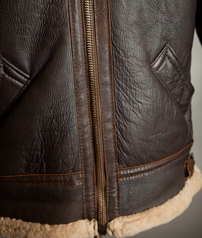 Vintage 1970s Sheepskin B-3 Flying Jacket, Brown Shearling, Made in England