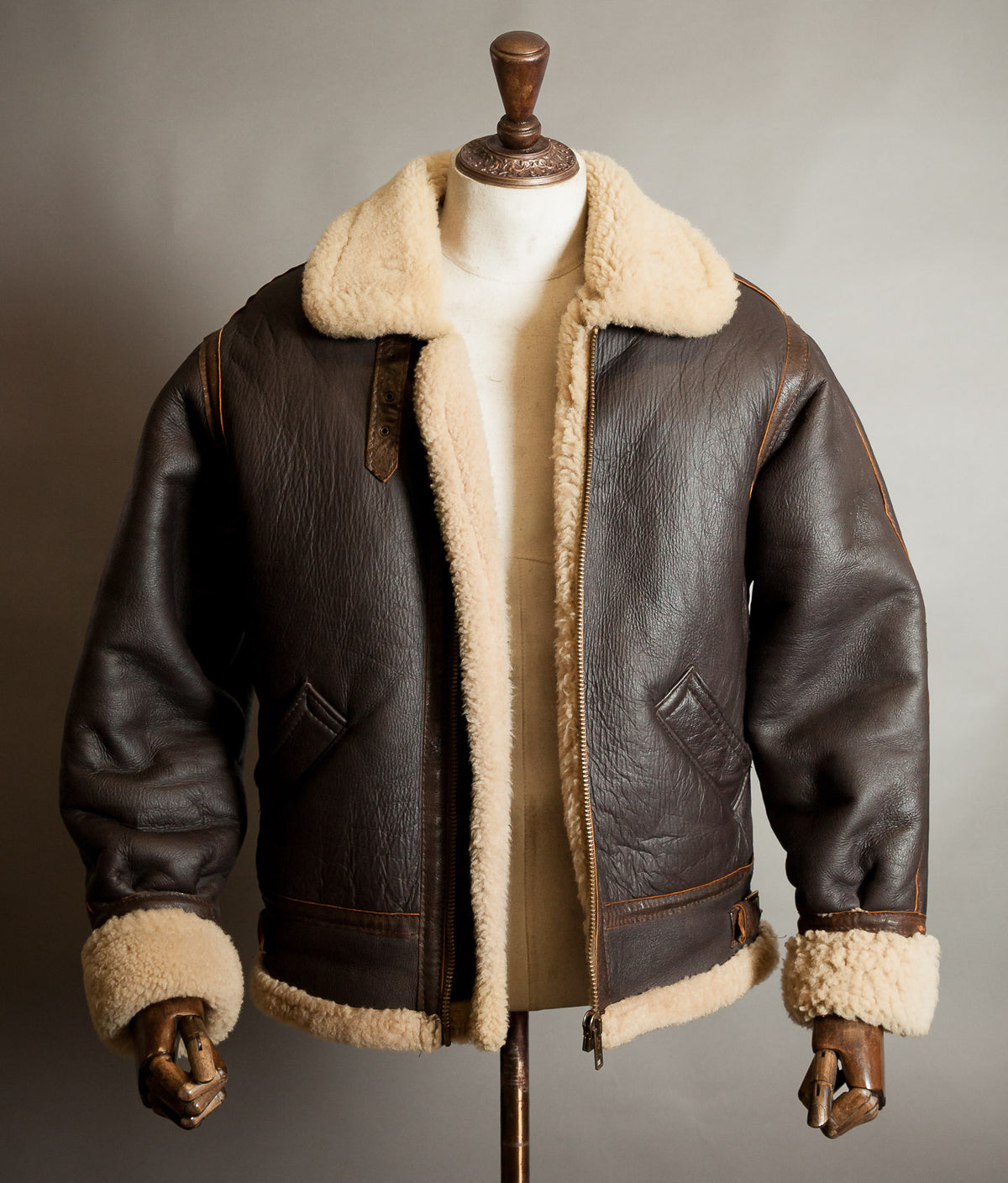 Vintage 1970s Sheepskin B-3 Flying Jacket, Brown Shearling, Made in England