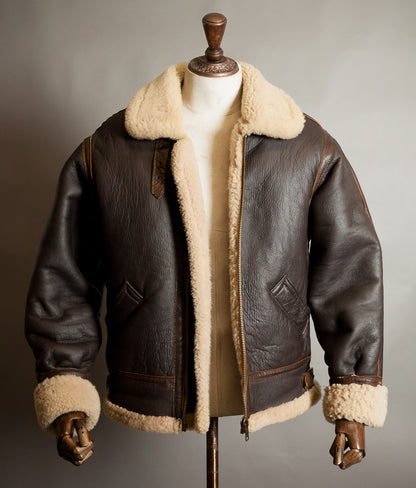 Vintage 1970s Sheepskin B-3 Flying Jacket, Brown Shearling, Made in England