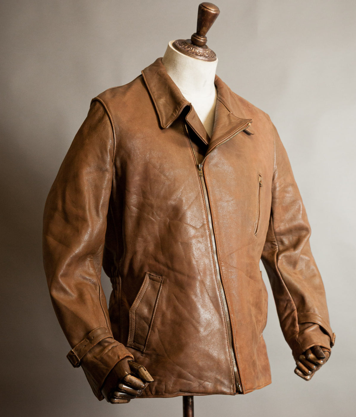 Vintage 1940s French Sheep Leather Motorcycle Jacket Éclair Zips