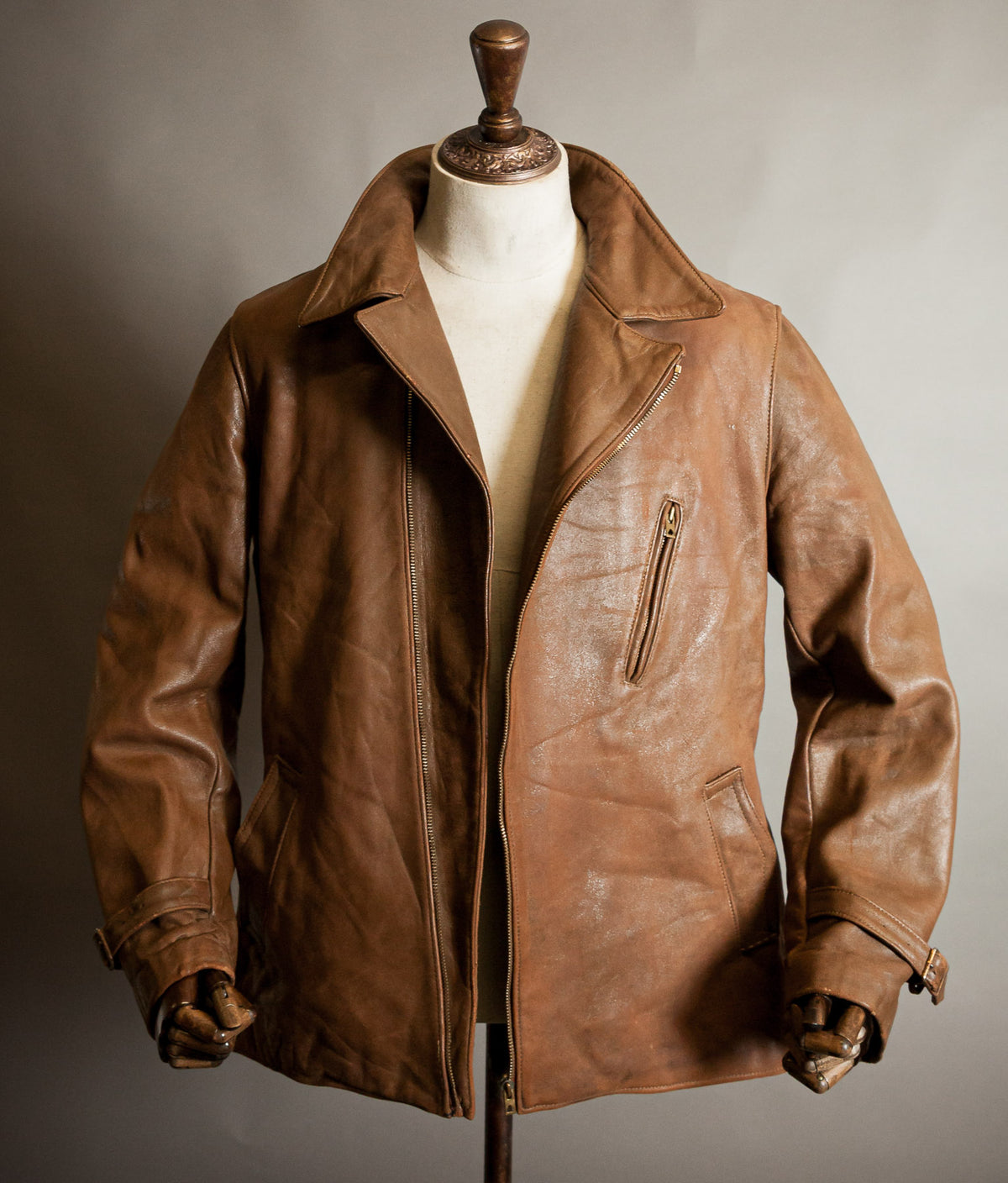 Vintage 1940s French Sheep Leather Motorcycle Jacket Éclair Zips