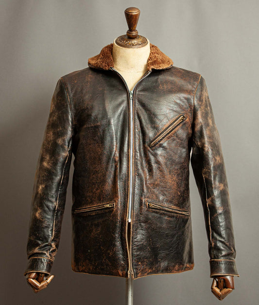 Vintage 1950s French Sheepskin Lined Leather Workwear Jacket