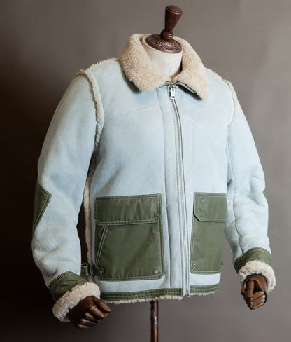 Diesel Heritage Shearling Aviator Jacket – Ice Blue & Olive, Worn by Justin Bieber