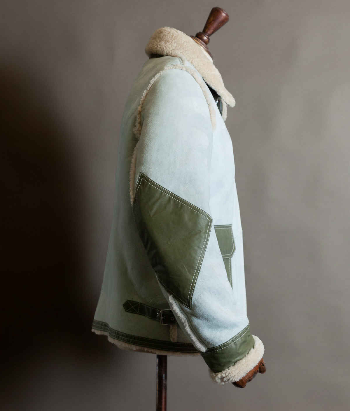 Diesel Heritage Shearling Aviator Jacket – Ice Blue & Olive, Worn by Justin Bieber
