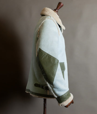 Diesel Heritage Shearling Aviator Jacket – Ice Blue & Olive, Worn by Justin Bieber