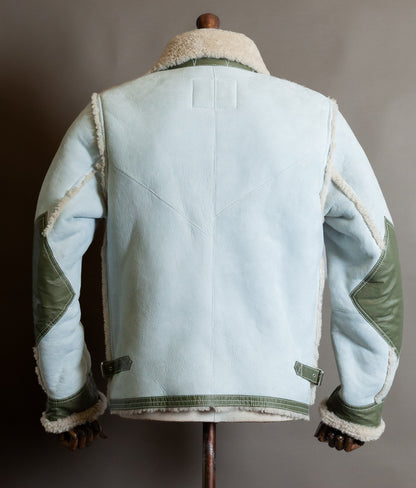 Diesel Heritage Shearling Aviator Jacket – Ice Blue & Olive, Worn by Justin Bieber