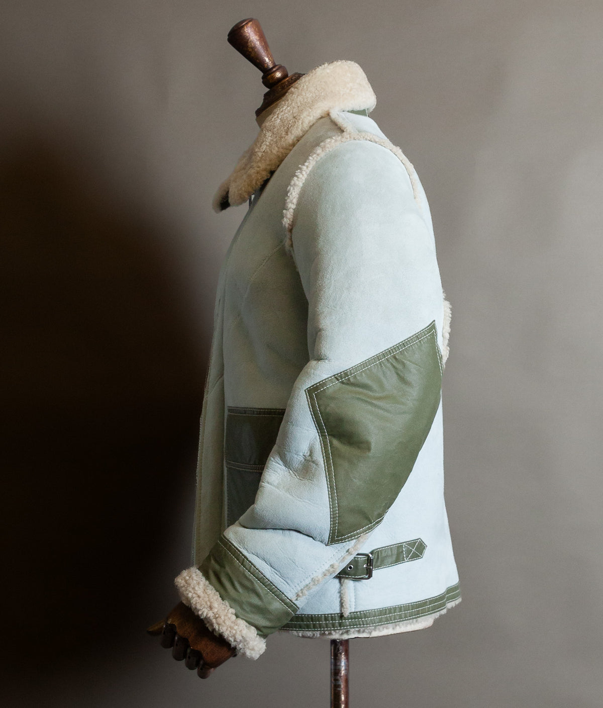 Diesel Heritage Shearling Aviator Jacket – Ice Blue & Olive, Worn by Justin Bieber