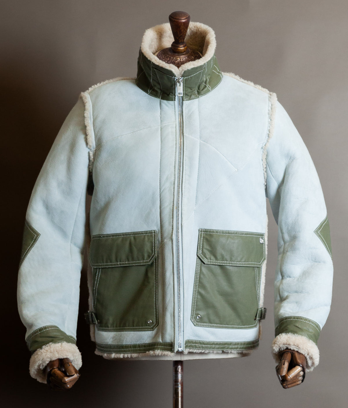 Diesel Heritage Shearling Aviator Jacket – Ice Blue & Olive, Worn by Justin Bieber