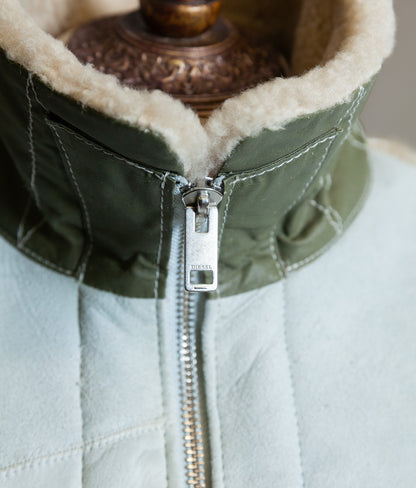 Diesel Heritage Shearling Aviator Jacket – Ice Blue & Olive, Worn by Justin Bieber