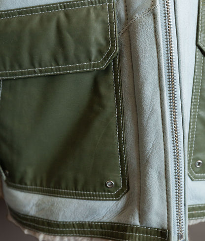 Diesel Heritage Shearling Aviator Jacket – Ice Blue & Olive, Worn by Justin Bieber
