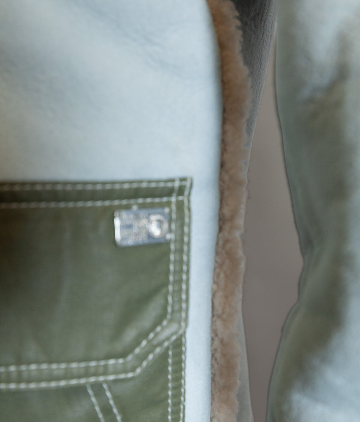 Diesel Heritage Shearling Aviator Jacket – Ice Blue & Olive, Worn by Justin Bieber