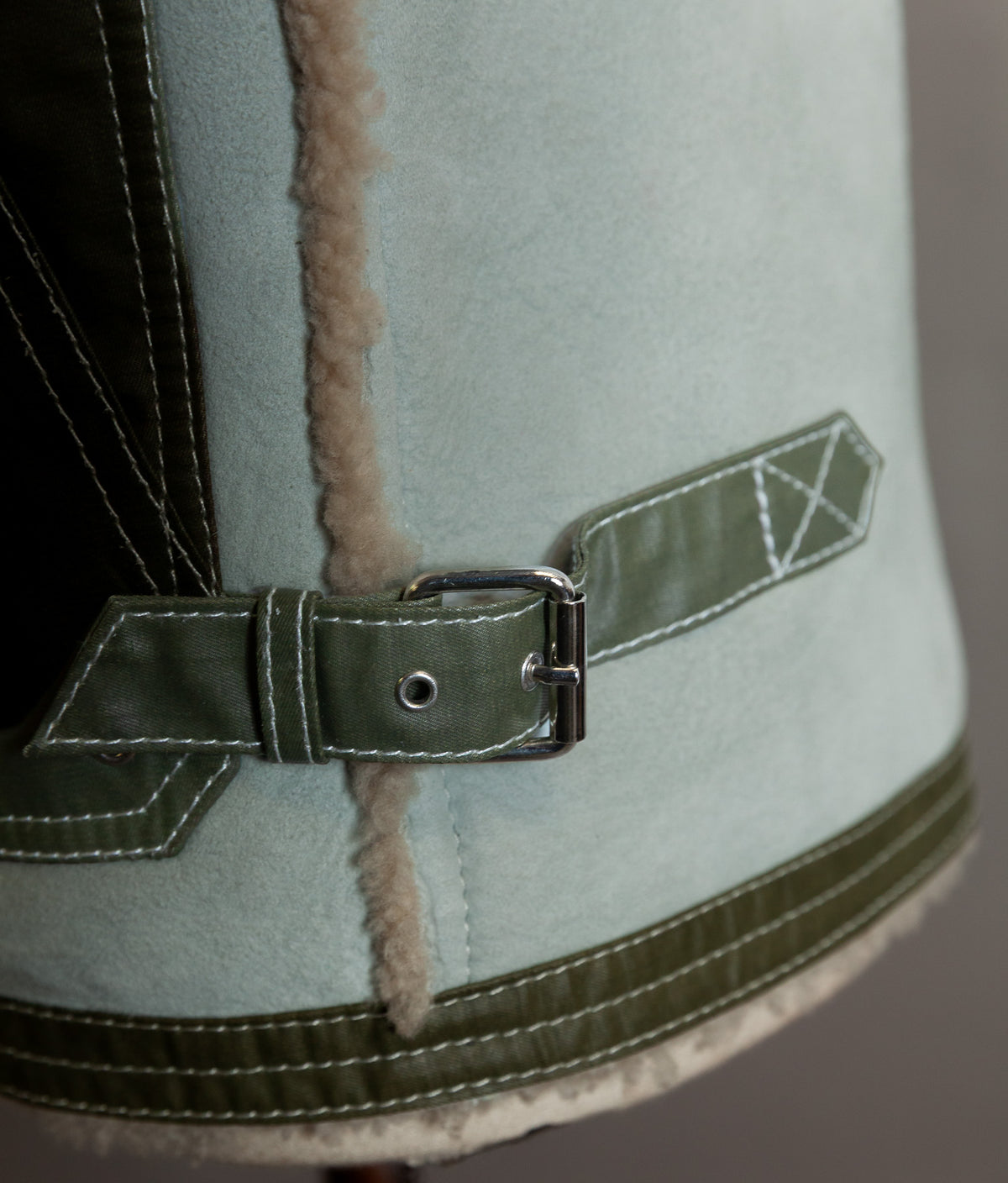 Diesel Heritage Shearling Aviator Jacket – Ice Blue & Olive, Worn by Justin Bieber