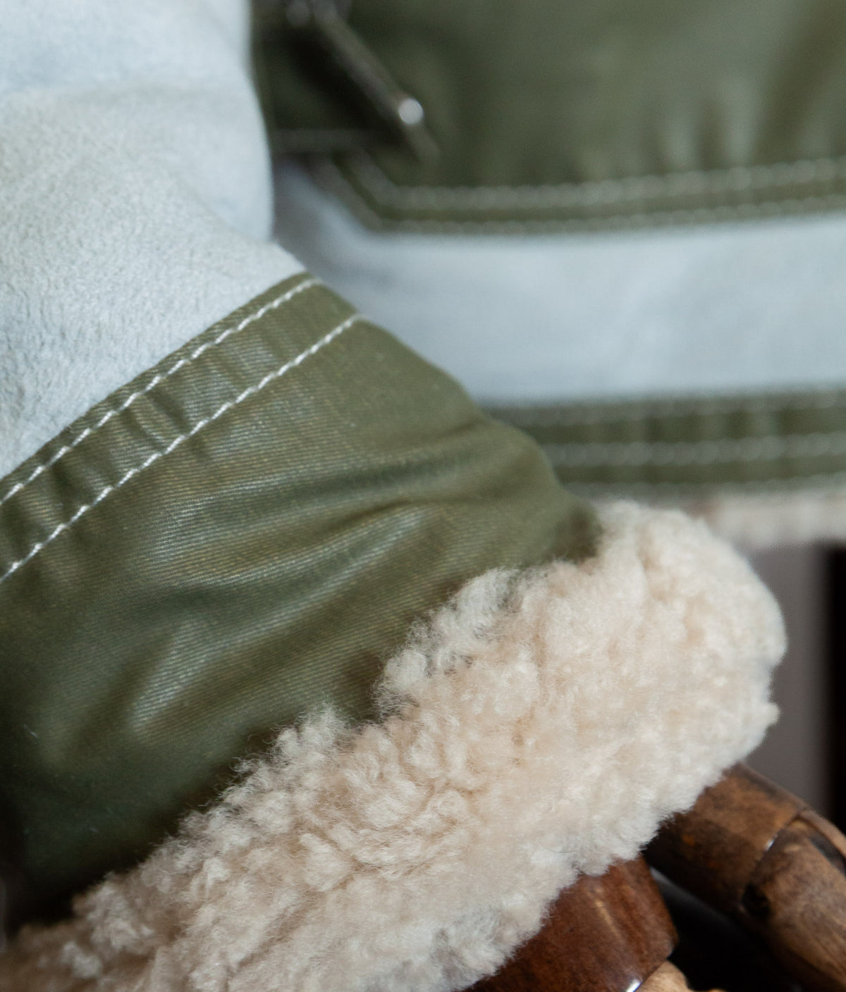Diesel Heritage Shearling Aviator Jacket – Ice Blue & Olive, Worn by Justin Bieber