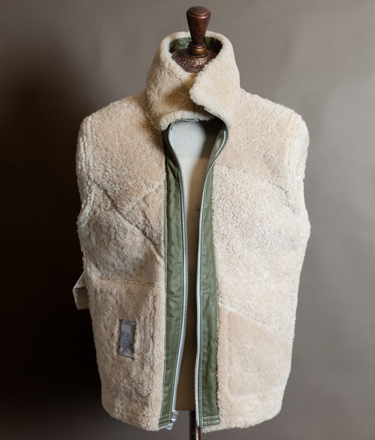 Diesel Heritage Shearling Aviator Jacket – Ice Blue & Olive, Worn by Justin Bieber