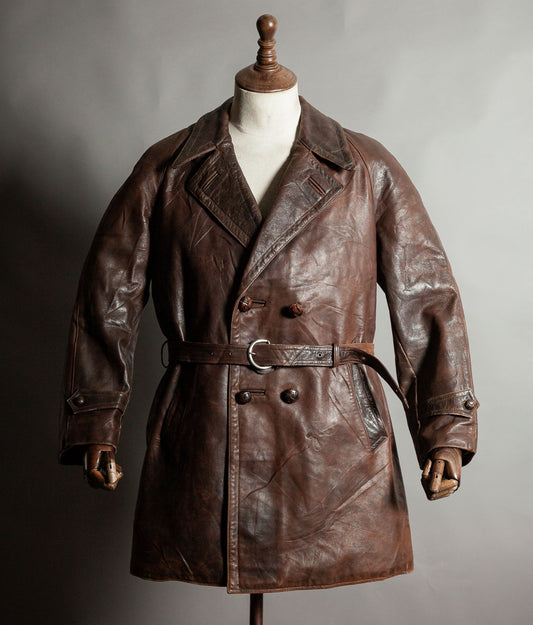 Original 1930s French Sheepskin Leather Motoring Coat