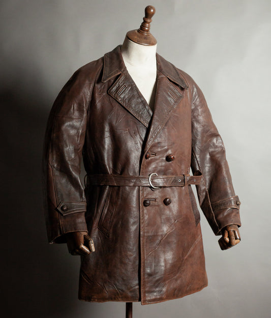 Original 1930s French Sheepskin Leather Motoring Coat