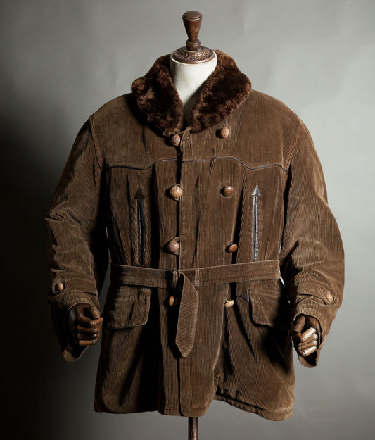 Original 1940s French Corduroy Canadienne Mackinaw Jacket Sheepskin Lined