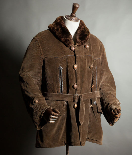 Original 1940s French Corduroy Canadienne Mackinaw Jacket Sheepskin Lined