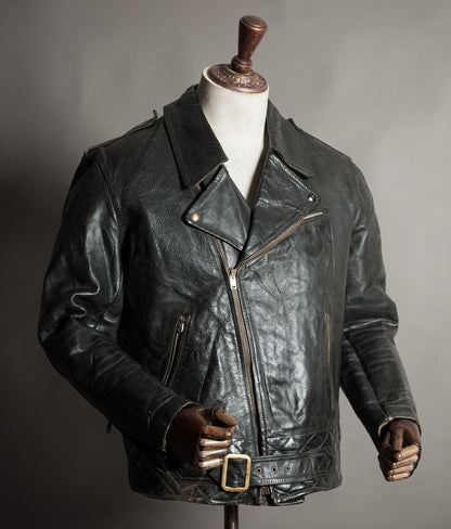 Vintage 1950s Rivetts Highwayman Horsehide Cross-Zip Motorcycle Jacket