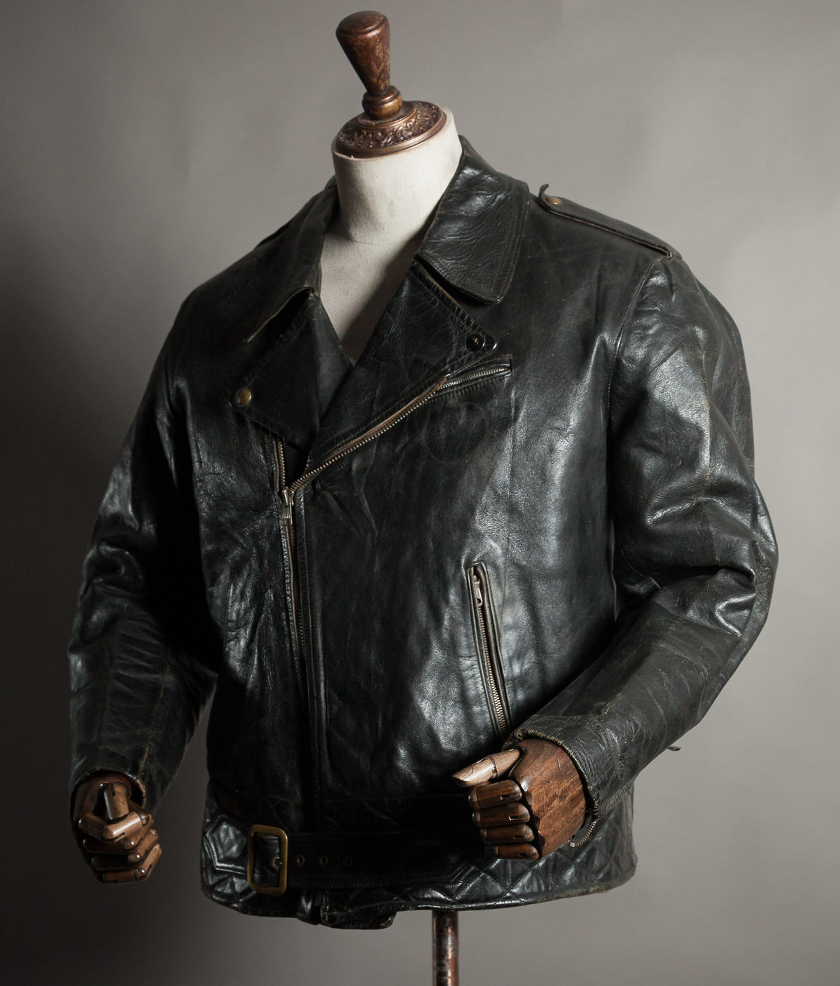 Vintage 1950s Rivetts Highwayman Horsehide Cross-Zip Motorcycle Jacket