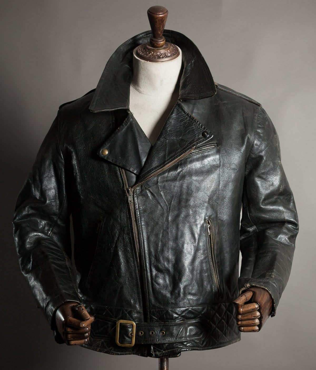 Vintage 1950s Rivetts Highwayman Horsehide Cross-Zip Motorcycle Jacket