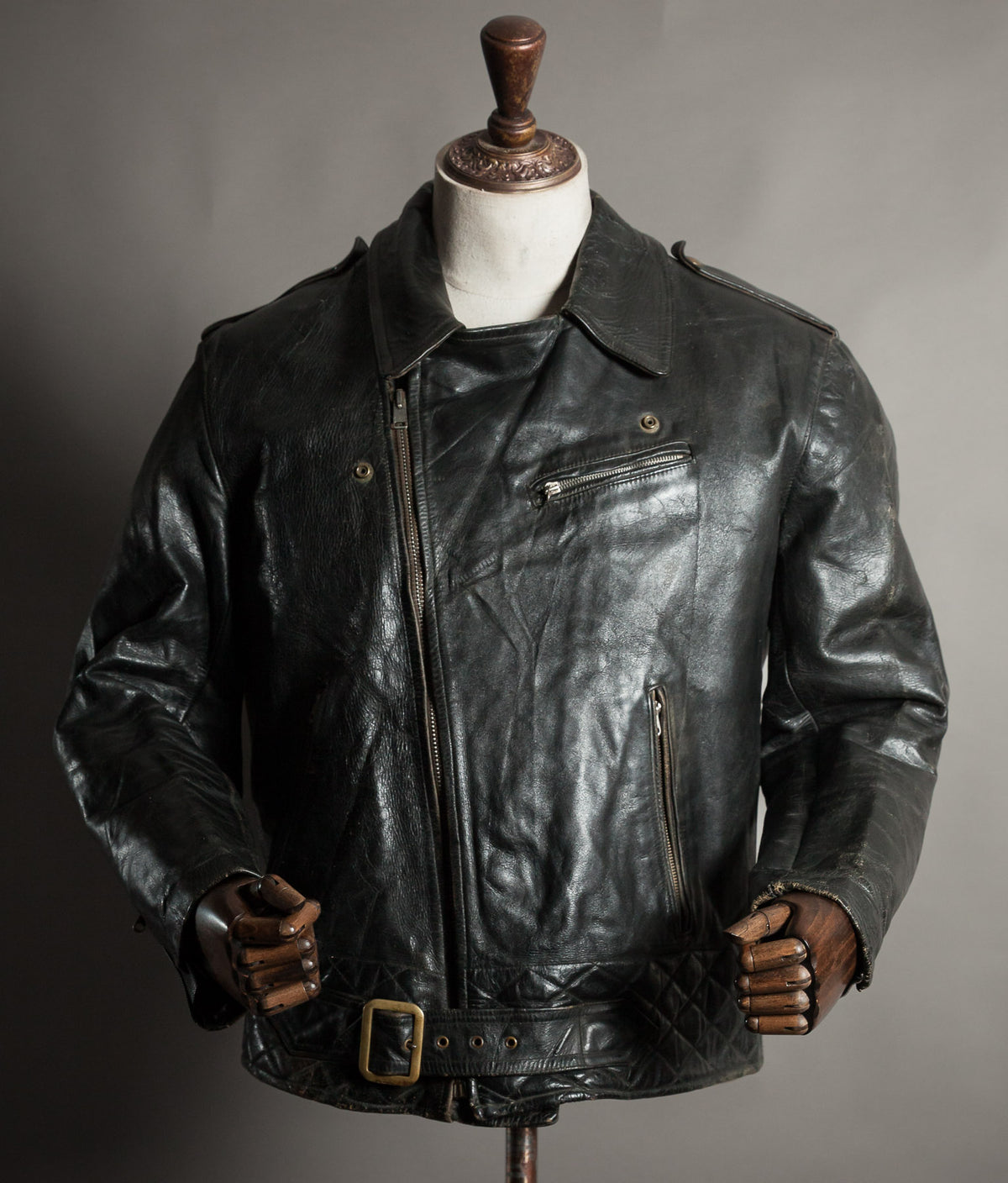 Vintage 1950s Rivetts Highwayman Horsehide Cross-Zip Motorcycle Jacket