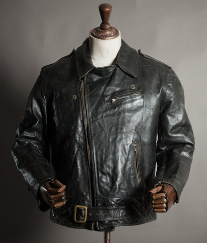 Vintage 1950s Rivetts Highwayman Horsehide Cross-Zip Motorcycle Jacket