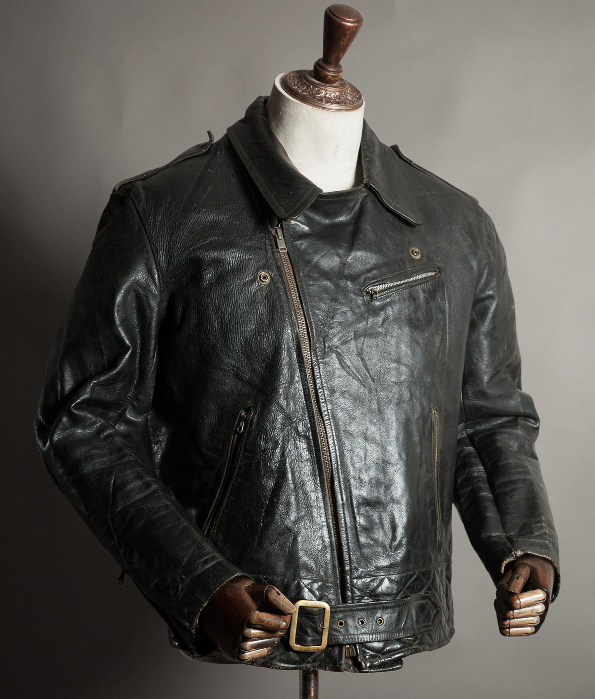 Vintage 1950s Rivetts Highwayman Horsehide Cross-Zip Motorcycle Jacket