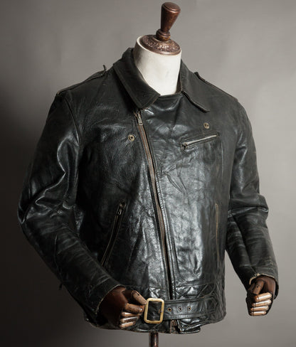Vintage 1950s Rivetts Highwayman Horsehide Cross-Zip Motorcycle Jacket