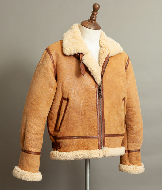 Vintage 1990s Chevignon World Traveler B-3 Sheepskin Shearling Bomber Jacket