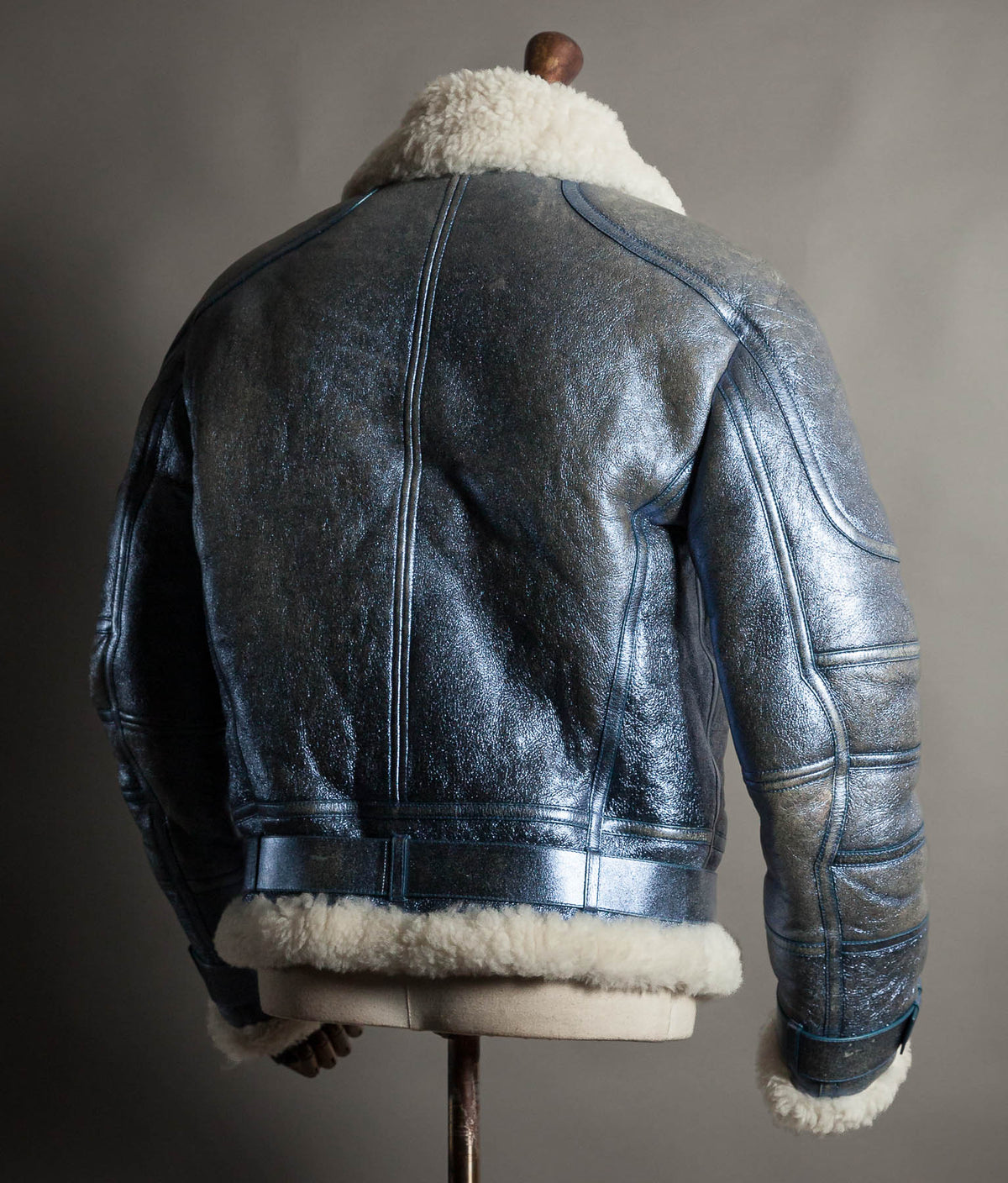 Archival Versace AW16 Runway Metallic Blue Shearling Flight Jacket