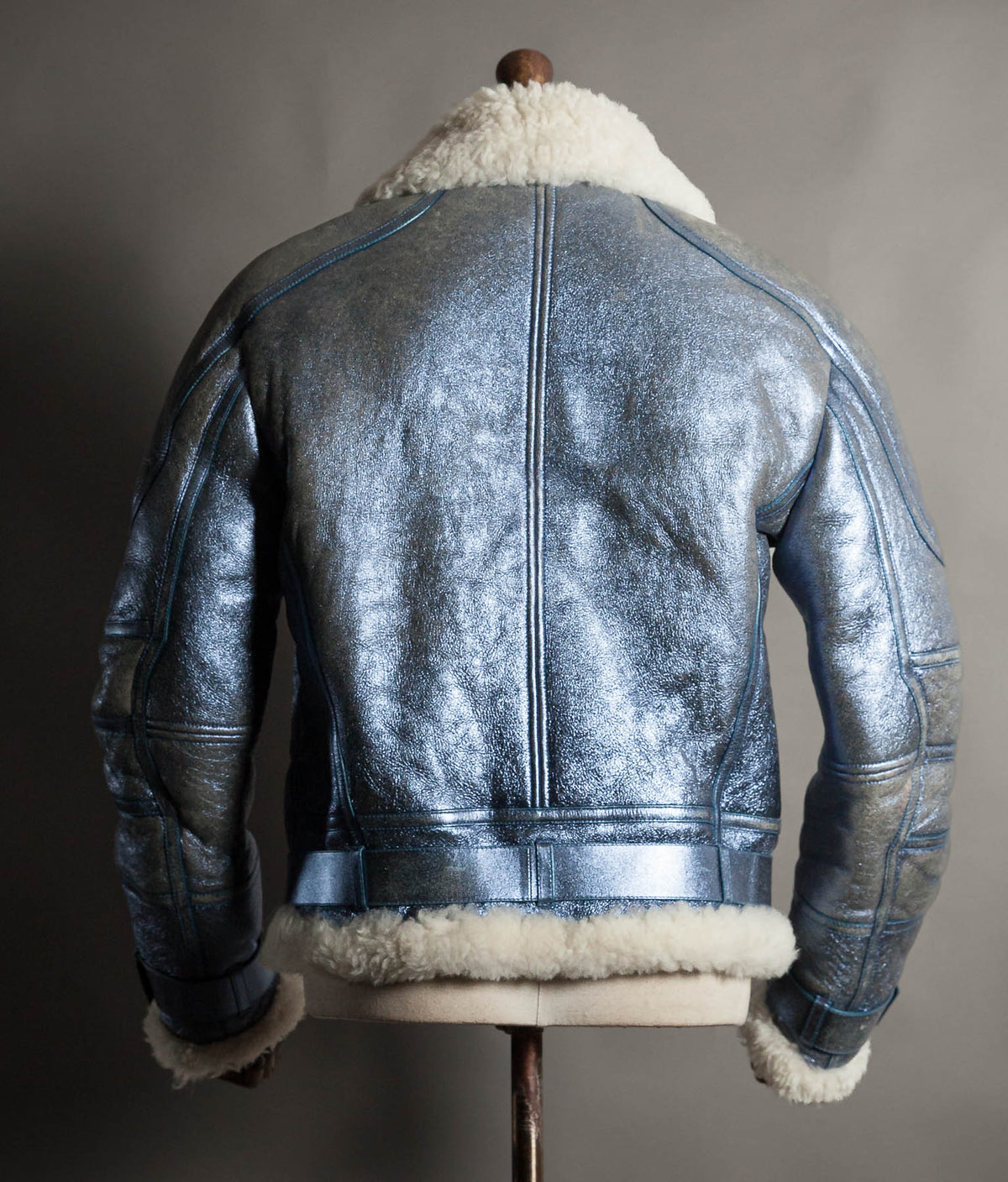 Archival Versace AW16 Runway Metallic Blue Shearling Flight Jacket