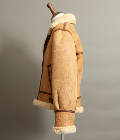 Vintage 1990s Chevignon World Traveler B-3 Sheepskin Shearling Bomber Jacket