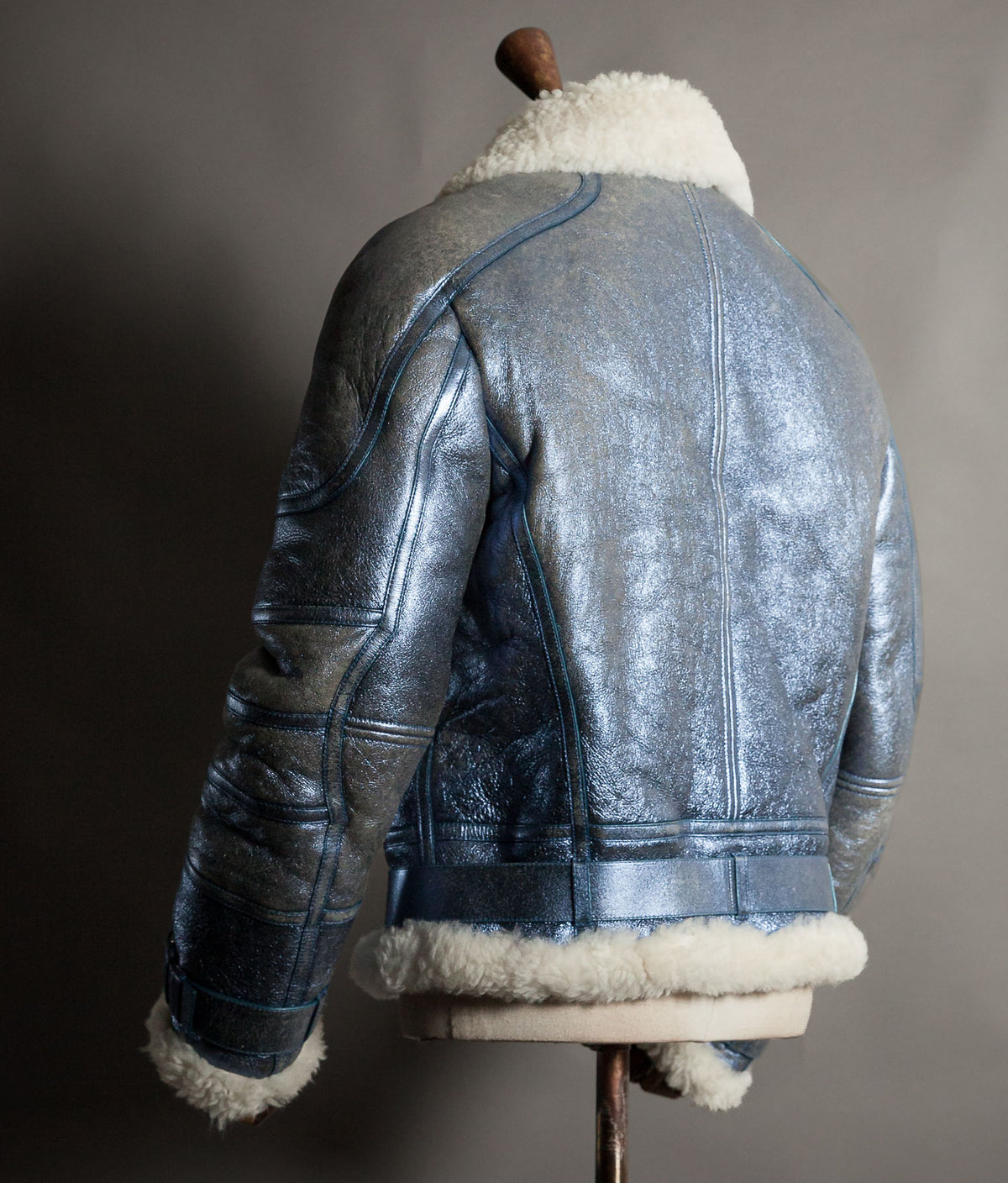 Archival Versace AW16 Runway Metallic Blue Shearling Flight Jacket