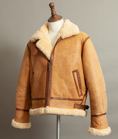 Vintage 1990s Chevignon World Traveler B-3 Sheepskin Shearling Bomber Jacket