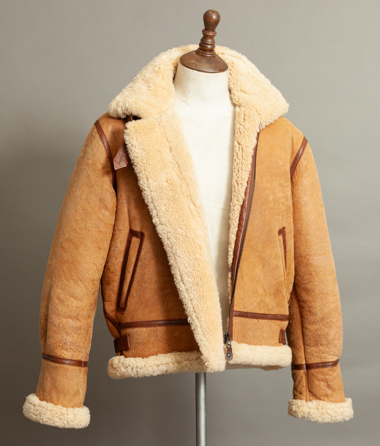 Vintage 1990s Chevignon World Traveler B-3 Sheepskin Shearling Bomber Jacket