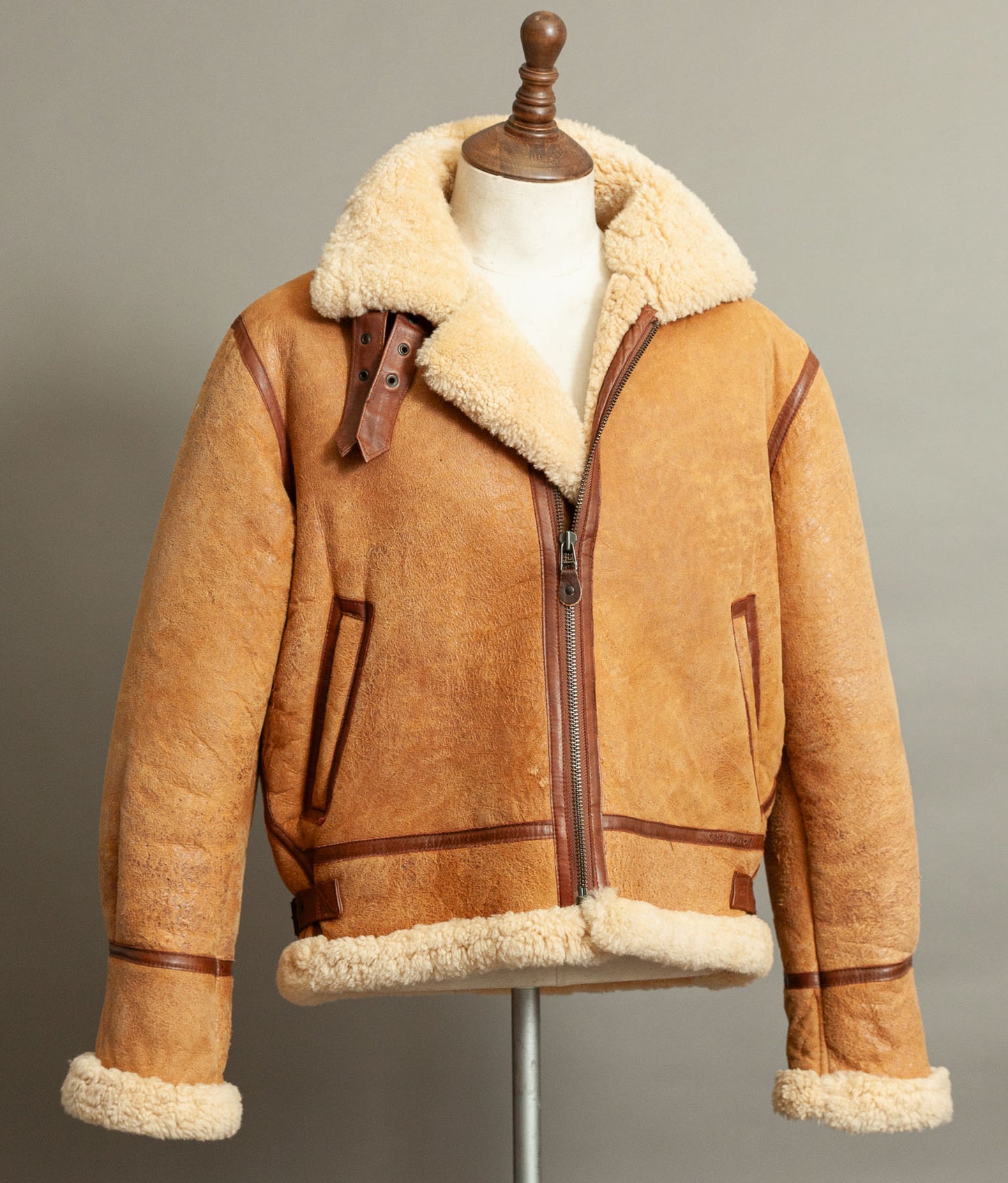 Vintage 1990s Chevignon World Traveler B-3 Sheepskin Shearling Bomber Jacket
