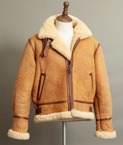 Vintage 1990s Chevignon World Traveler B-3 Sheepskin Shearling Bomber Jacket