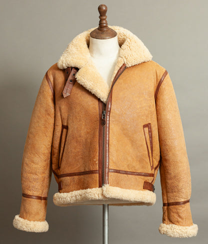 Vintage 1990s Chevignon World Traveler B-3 Sheepskin Shearling Bomber Jacket