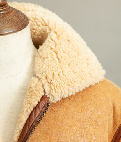Vintage 1990s Chevignon World Traveler B-3 Sheepskin Shearling Bomber Jacket