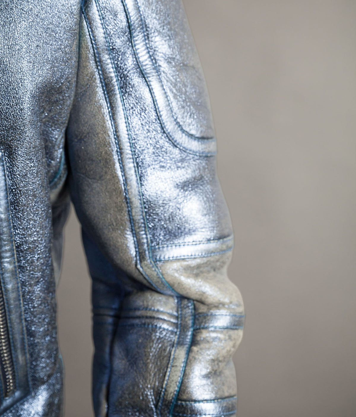 Archival Versace AW16 Runway Metallic Blue Shearling Flight Jacket