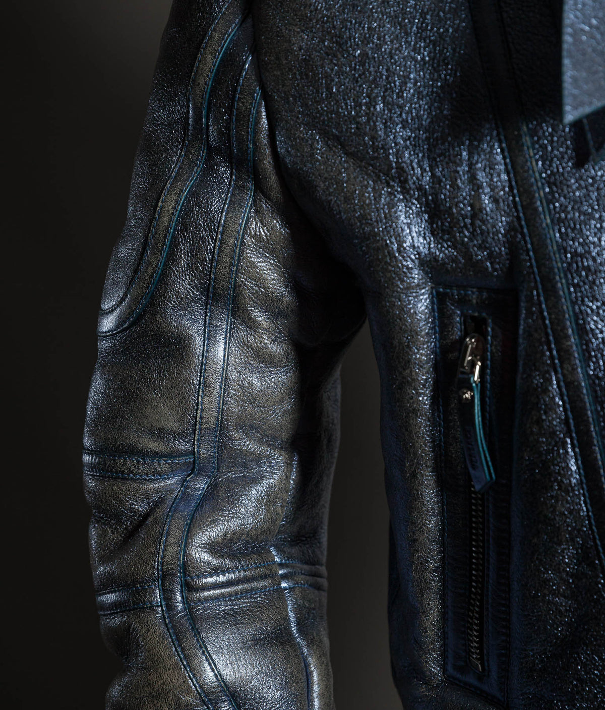 Archival Versace AW16 Runway Metallic Blue Shearling Flight Jacket