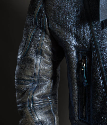 Archival Versace AW16 Runway Metallic Blue Shearling Flight Jacket