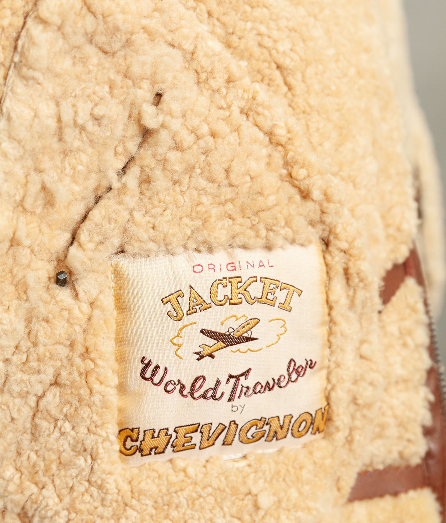 Vintage 1990s Chevignon World Traveler B-3 Sheepskin Shearling Bomber Jacket