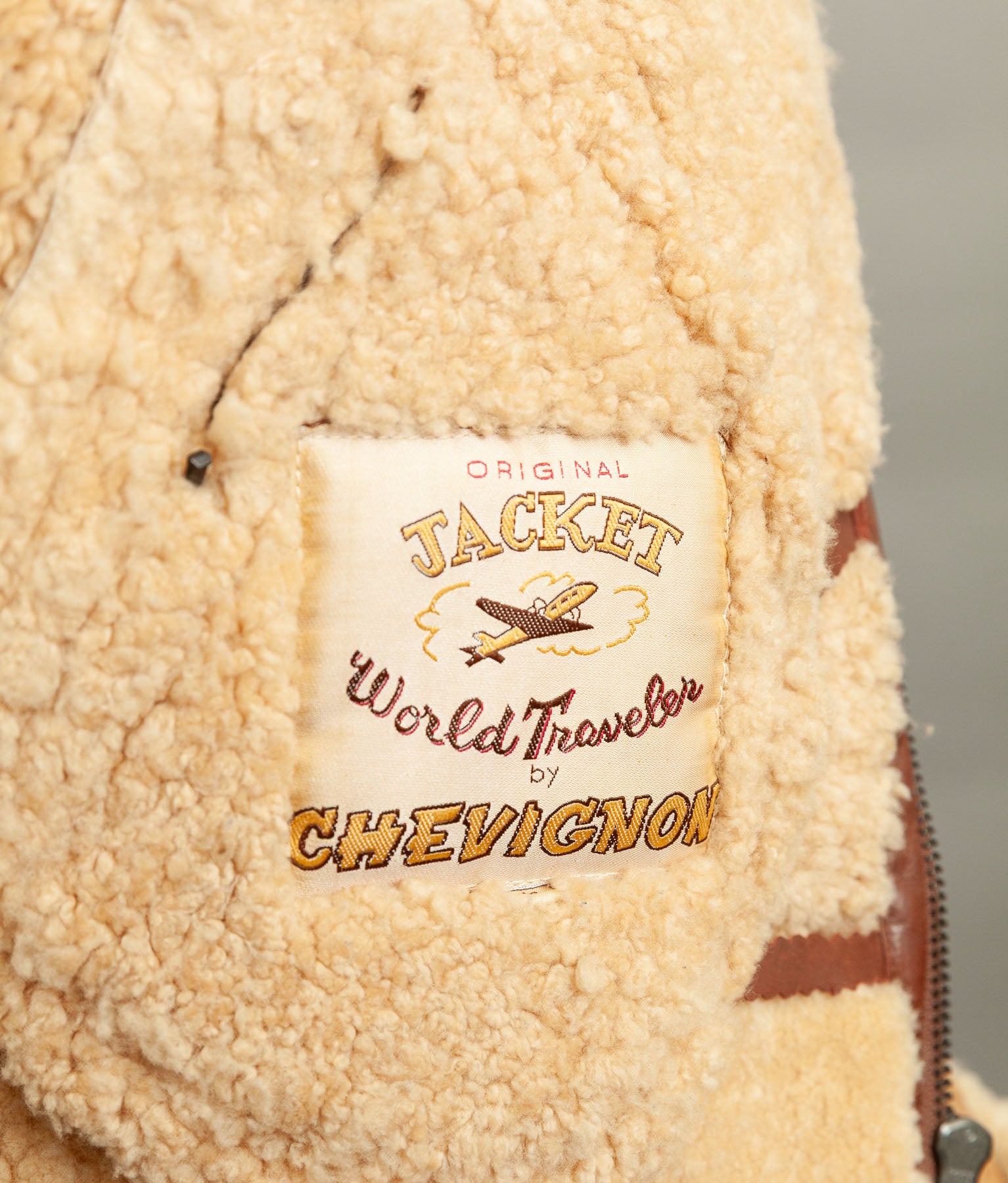 Vintage 1990s Chevignon World Traveler B-3 Sheepskin Shearling Bomber Jacket